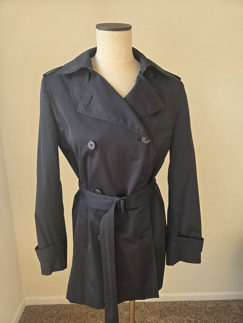 Anne Klein Navy Blue Trench Coat Womens Size 8